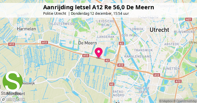 Aanrijding letsel A12 Re 56,0 De Meern