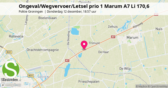 Ongeval/Wegvervoer/Letsel prio 1 Marum A7 Li 170,6