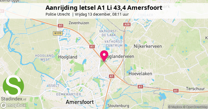 Aanrijding letsel A1 Li 43,4 Amersfoort