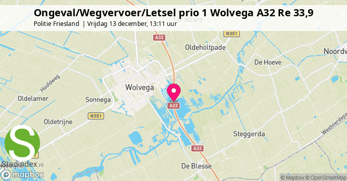 Ongeval/Wegvervoer/Letsel prio 1 Wolvega A32 Re 33,9