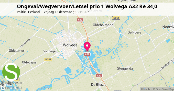 Ongeval/Wegvervoer/Letsel prio 1 Wolvega A32 Re 34,0