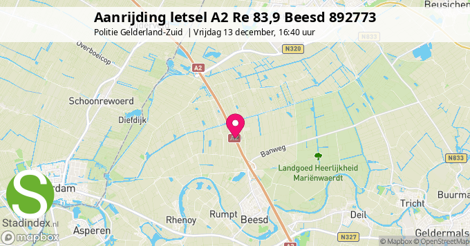 Aanrijding letsel A2 Re 83,9 Beesd 892773