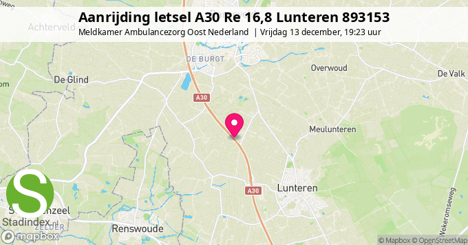 Aanrijding letsel A30 Re 16,8 Lunteren 893153