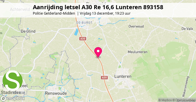 Aanrijding letsel A30 Re 16,6 Lunteren 893158