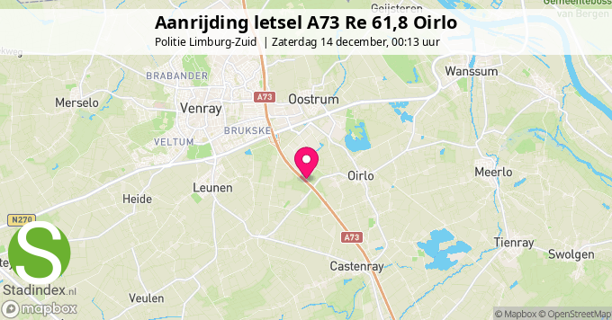 Aanrijding letsel A73 Re 61,8 Oirlo