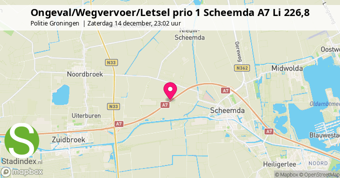 Ongeval/Wegvervoer/Letsel prio 1 Scheemda A7 Li 226,8