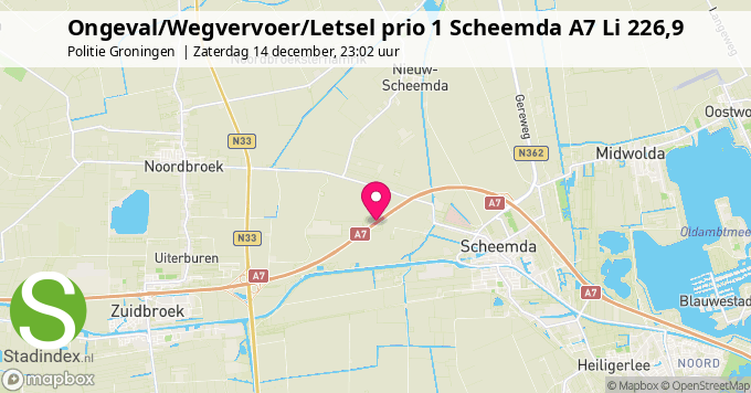 Ongeval/Wegvervoer/Letsel prio 1 Scheemda A7 Li 226,9