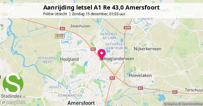 Aanrijding letsel A1 Re 43,0 Amersfoort