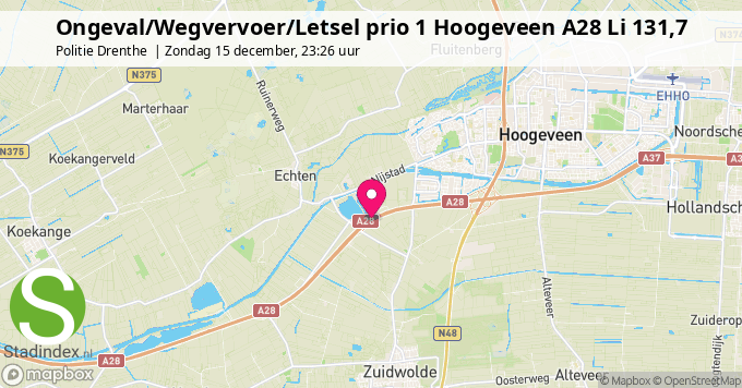 Ongeval/Wegvervoer/Letsel prio 1 Hoogeveen A28 Li 131,7