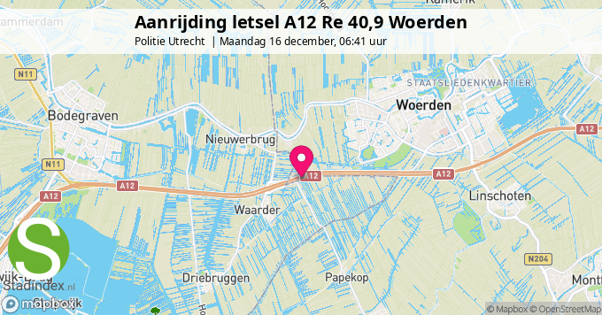 Aanrijding letsel A12 Re 40,9 Woerden