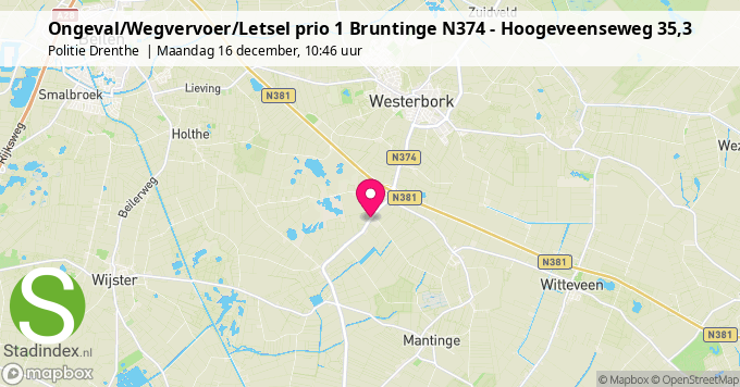 Ongeval/Wegvervoer/Letsel prio 1 Bruntinge N374 - Hoogeveenseweg 35,3