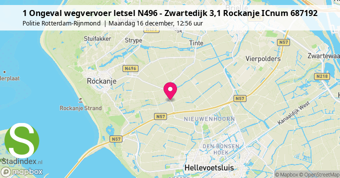 1 Ongeval wegvervoer letsel N496 - Zwartedijk 3,1 Rockanje ICnum 687192