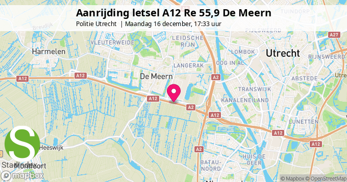 Aanrijding letsel A12 Re 55,9 De Meern