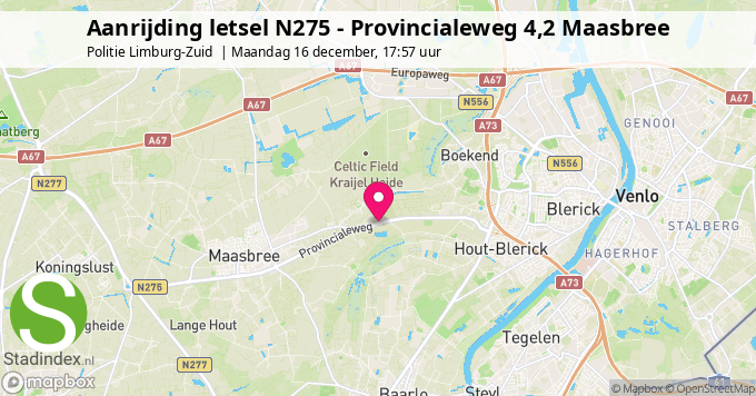 Aanrijding letsel N275 - Provincialeweg 4,2 Maasbree