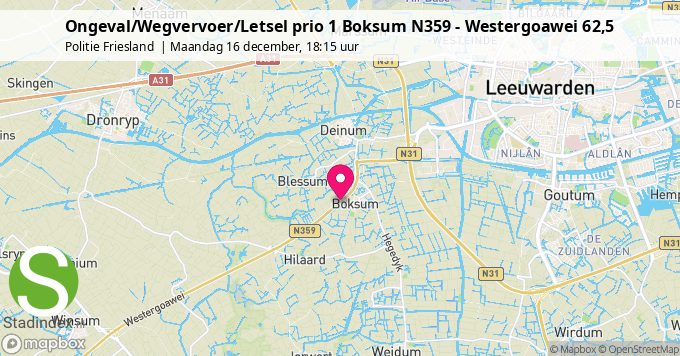 Ongeval/Wegvervoer/Letsel prio 1 Boksum N359 - Westergoawei 62,5