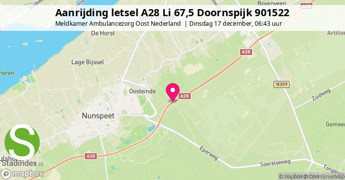 Aanrijding letsel A28 Li 67,5 Doornspijk 901522