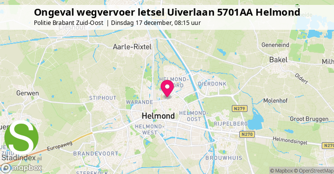 Ongeval wegvervoer letsel Uiverlaan 5701AA Helmond