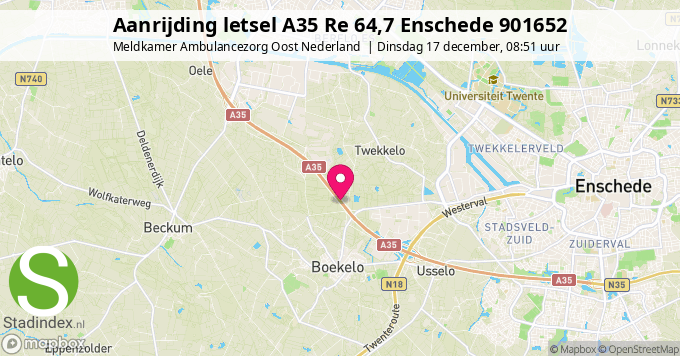 Aanrijding letsel A35 Re 64,7 Enschede 901652