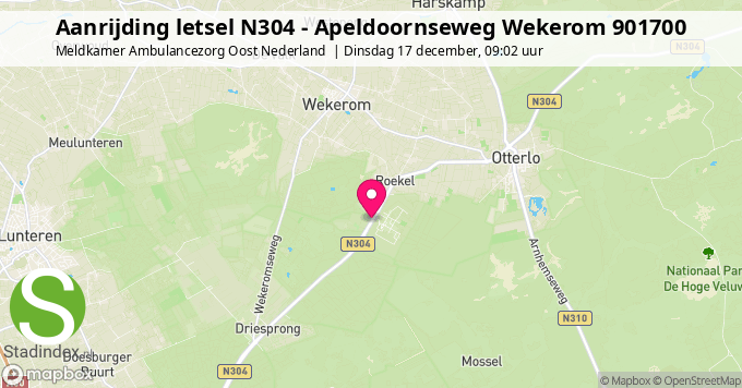 Aanrijding letsel N304 - Apeldoornseweg Wekerom 901700