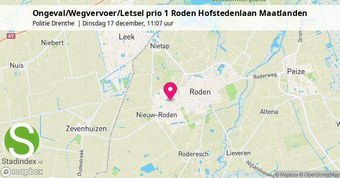 Ongeval/Wegvervoer/Letsel prio 1 Roden Hofstedenlaan Maatlanden