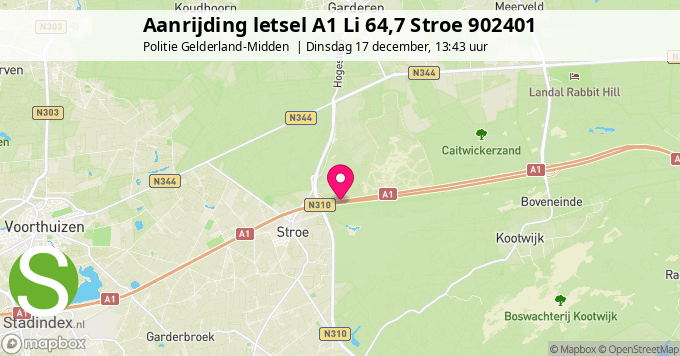 Aanrijding letsel A1 Li 64,7 Stroe 902401