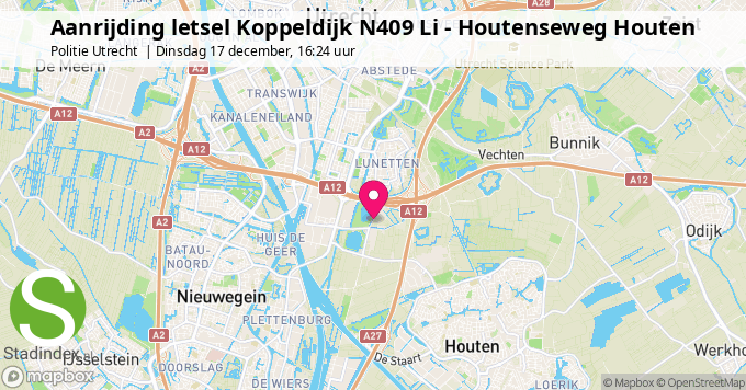 Aanrijding letsel Koppeldijk N409 Li - Houtenseweg Houten