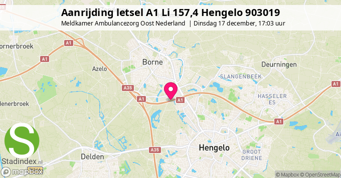 Aanrijding letsel A1 Li 157,4 Hengelo 903019