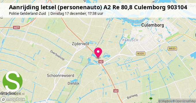 Aanrijding letsel (personenauto) A2 Re 80,8 Culemborg 903104