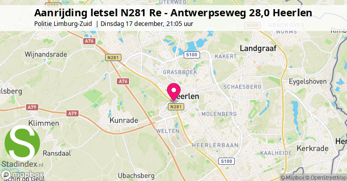 Aanrijding letsel N281 Re - Antwerpseweg 28,0 Heerlen