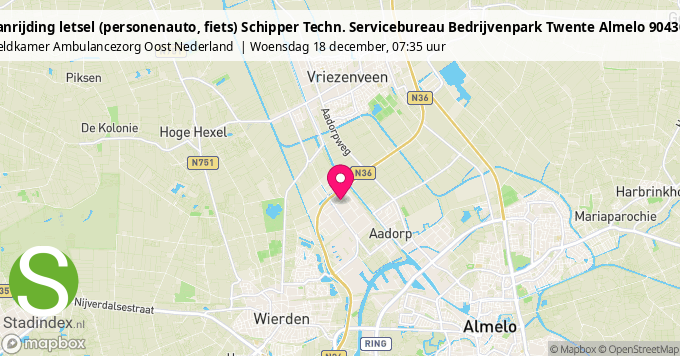 Aanrijding letsel (personenauto, fiets) Schipper Techn. Servicebureau Bedrijvenpark Twente Almelo 904307