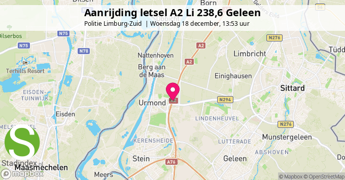 Aanrijding letsel A2 Li 238,6 Geleen