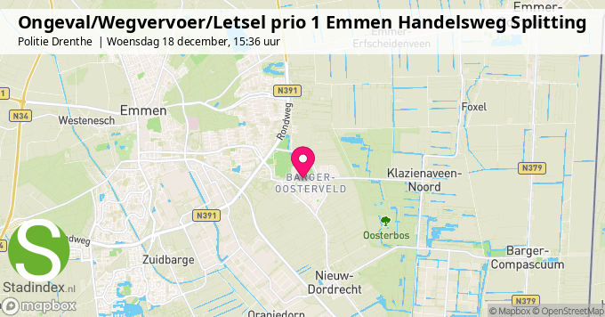 Ongeval/Wegvervoer/Letsel prio 1 Emmen Handelsweg Splitting