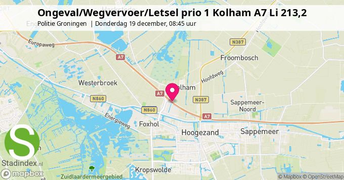 Ongeval/Wegvervoer/Letsel prio 1 Kolham A7 Li 213,2