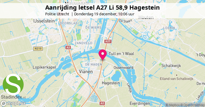 Aanrijding letsel A27 Li 58,9 Hagestein