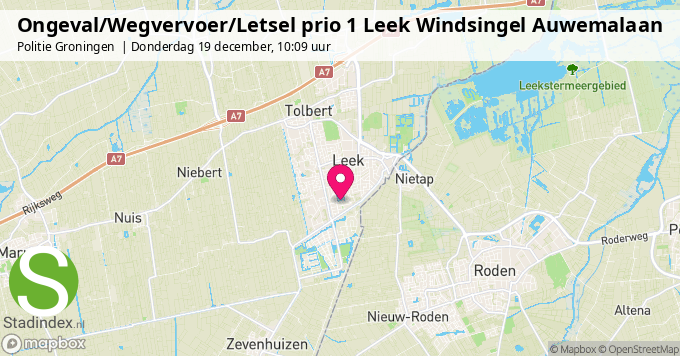 Ongeval/Wegvervoer/Letsel prio 1 Leek Windsingel Auwemalaan