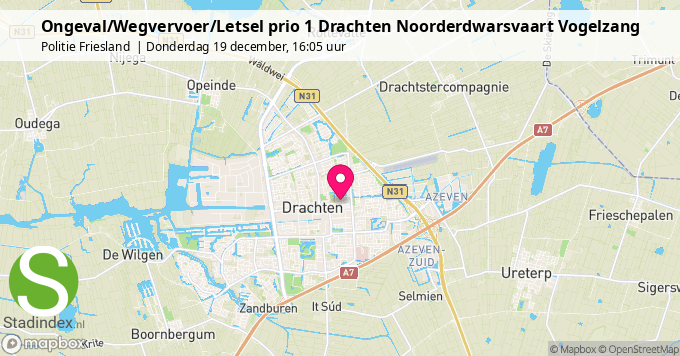 Ongeval/Wegvervoer/Letsel prio 1 Drachten Noorderdwarsvaart Vogelzang