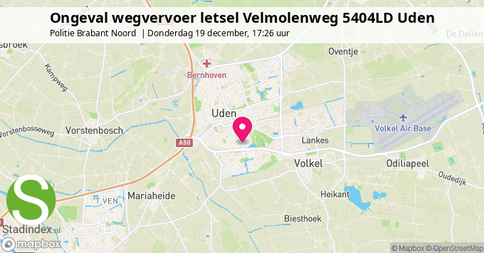 Ongeval wegvervoer letsel Velmolenweg 5404LD Uden