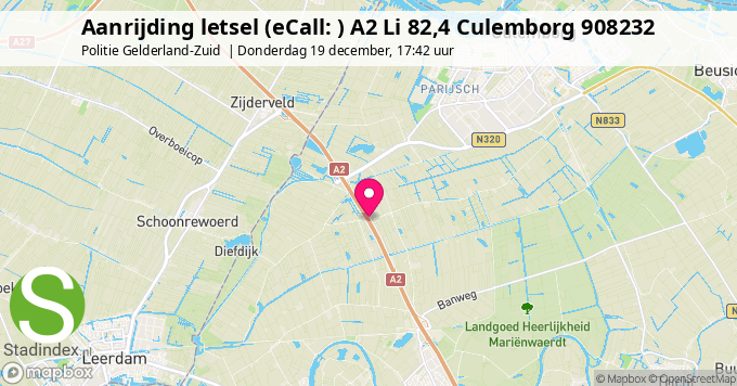 Aanrijding letsel (eCall: ) A2 Li 82,4 Culemborg 908232