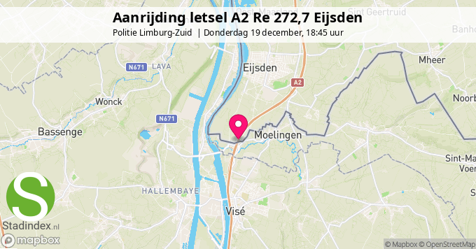 Aanrijding letsel A2 Re 272,7 Eijsden