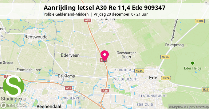 Aanrijding letsel A30 Re 11,4 Ede 909347