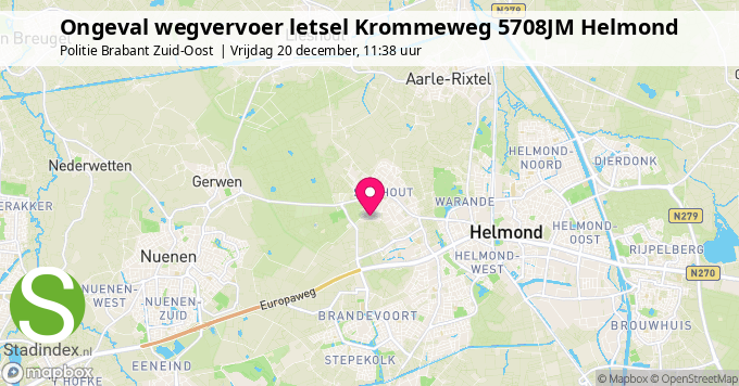 Ongeval wegvervoer letsel Krommeweg 5708JM Helmond