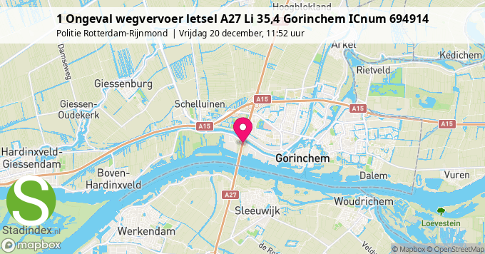 1 Ongeval wegvervoer letsel A27 Li 35,4 Gorinchem ICnum 694914