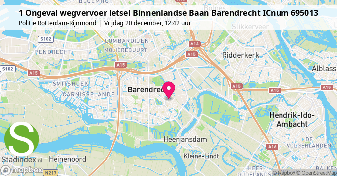 1 Ongeval wegvervoer letsel Binnenlandse Baan Barendrecht ICnum 695013