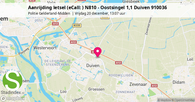 Aanrijding letsel (eCall: ) N810 - Oostsingel 1,1 Duiven 910036