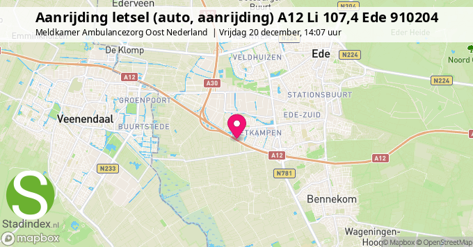 Aanrijding letsel (auto, aanrijding) A12 Li 107,4 Ede 910204