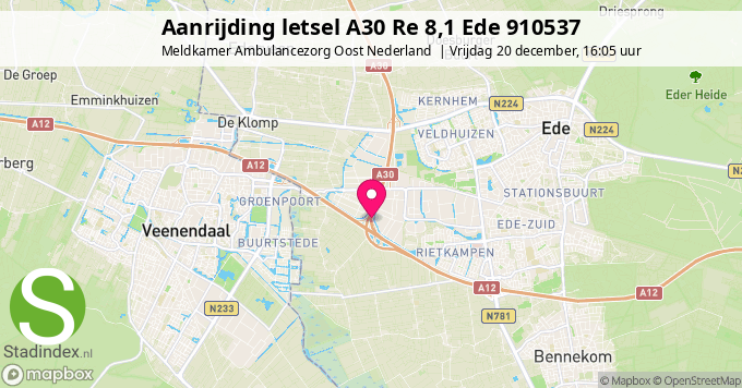 Aanrijding letsel A30 Re 8,1 Ede 910537