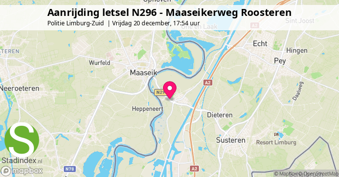 Aanrijding letsel N296 - Maaseikerweg Roosteren