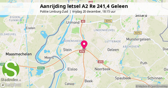 Aanrijding letsel A2 Re 241,4 Geleen