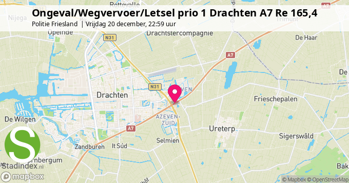 Ongeval/Wegvervoer/Letsel prio 1 Drachten A7 Re 165,4