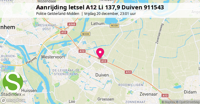 Aanrijding letsel A12 Li 137,9 Duiven 911543